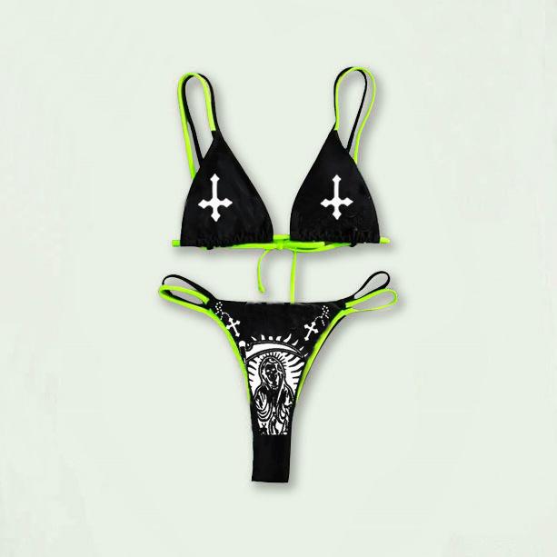 New Funny European and American Foreign Trade Bikini Offset Sexy Curve Skull Strapless Swimsuit for Women