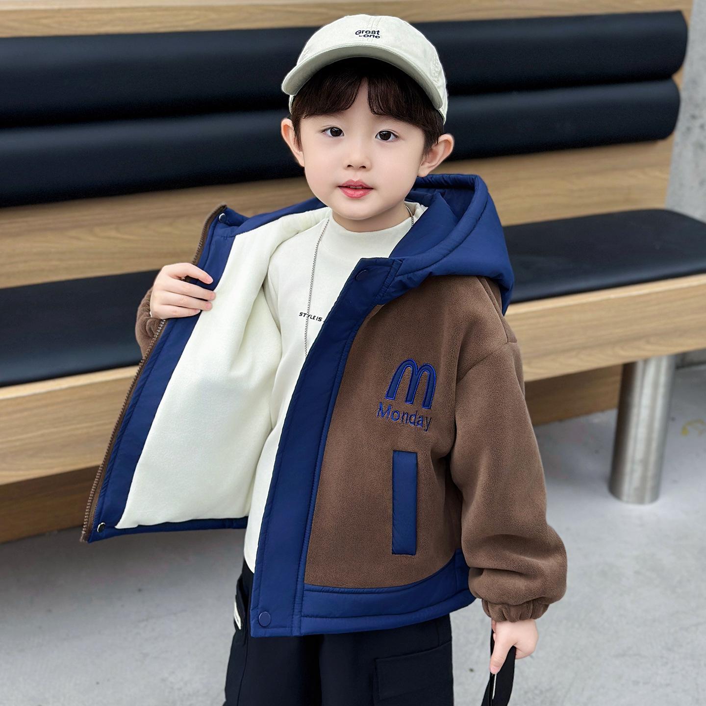 Boys' Fleece Jacket Autumn and Winter 2025 New Style Kidsren's Baby Austrian Velvet Style Casual Quilted Jacket Cotton Coat