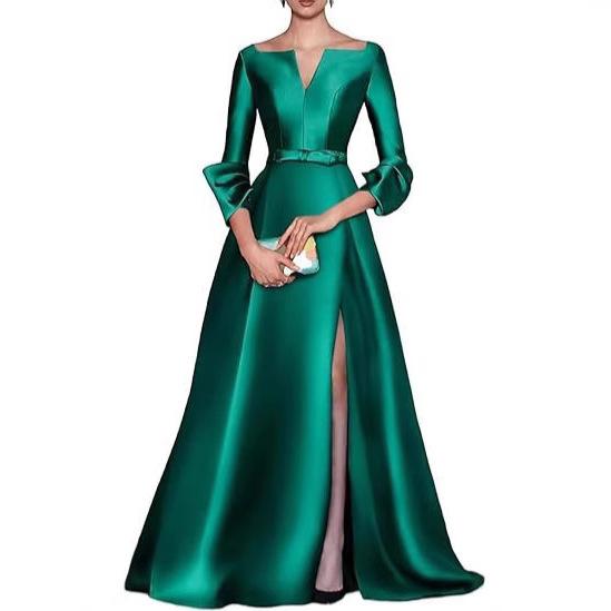 2026 New Wedding Dress Satin Long Gown for Guests, Sexy Slit Wedding Mother of the Bride Dress