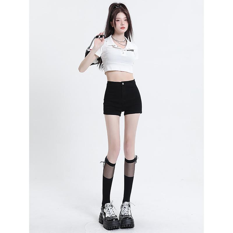 Black Denim Shorts for Women, 2026 Summer New Style, High-Waisted American Style, Hip-Hugging, Tight-Fitting, Popular A-Line Hot Pants