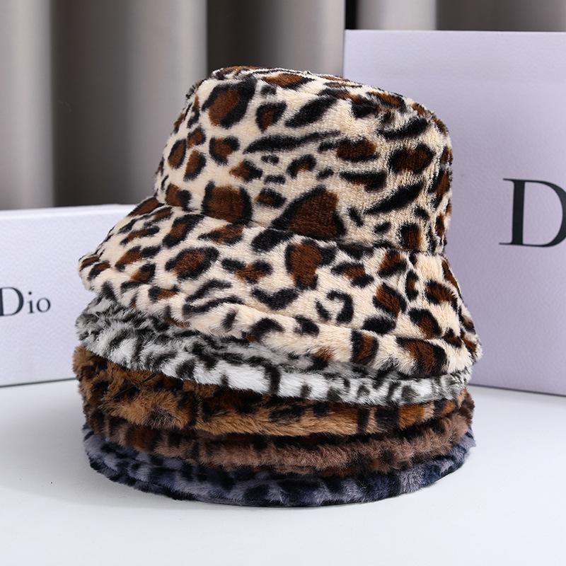 Cross-border Hat Women's Winter Face leopard print Fisherman Hat Women's All-match Warm Basin Hat Ins Plush Bucket Hat