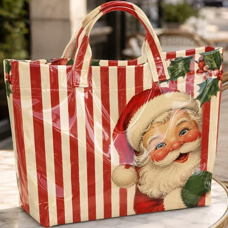 Cross-border Amazon Temu Christmas Printed PVC Waterproof Tote Bag European and American Women's Commuting Shopping Handbag