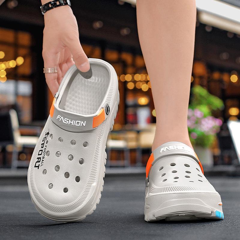 2025 New Summer Style Men's Breathable Thick-Soled Clogs, Non-Slip, Wear-Resistant, Closed-Toe Beach Sandals, Couple's Style
