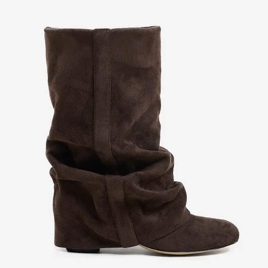 eBay foreign trade model 2026 autumn and winter large size chunky low-cut boots 40-43 suede round toe stacked boots for women