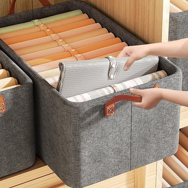 Bedroom Fabric Portable Storage Box Household Foldable Steel Frame Cationic Storage Box Home Fabric Storage Basket Factory