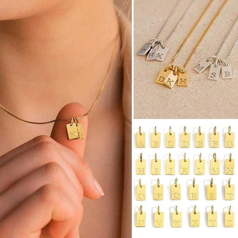 Cross-Border Hot Selling Brand 26 English Letters Pendant Accessories Titanium Steel Stainless Steel Plated 18K Gold Box Necklace for Women