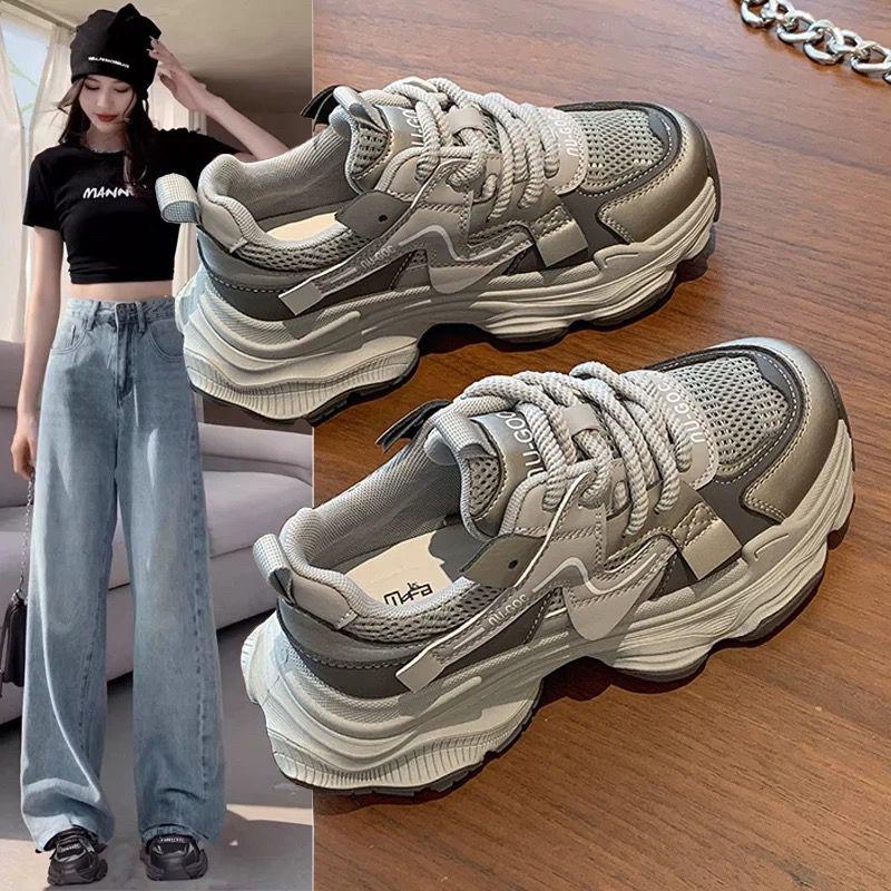 Dad's Shoes Women's 2025 Spring and Autumn New Fashion Easiest for Match Mesh Breathable Running Casual Thick-Soled Heightening Sports Shoes