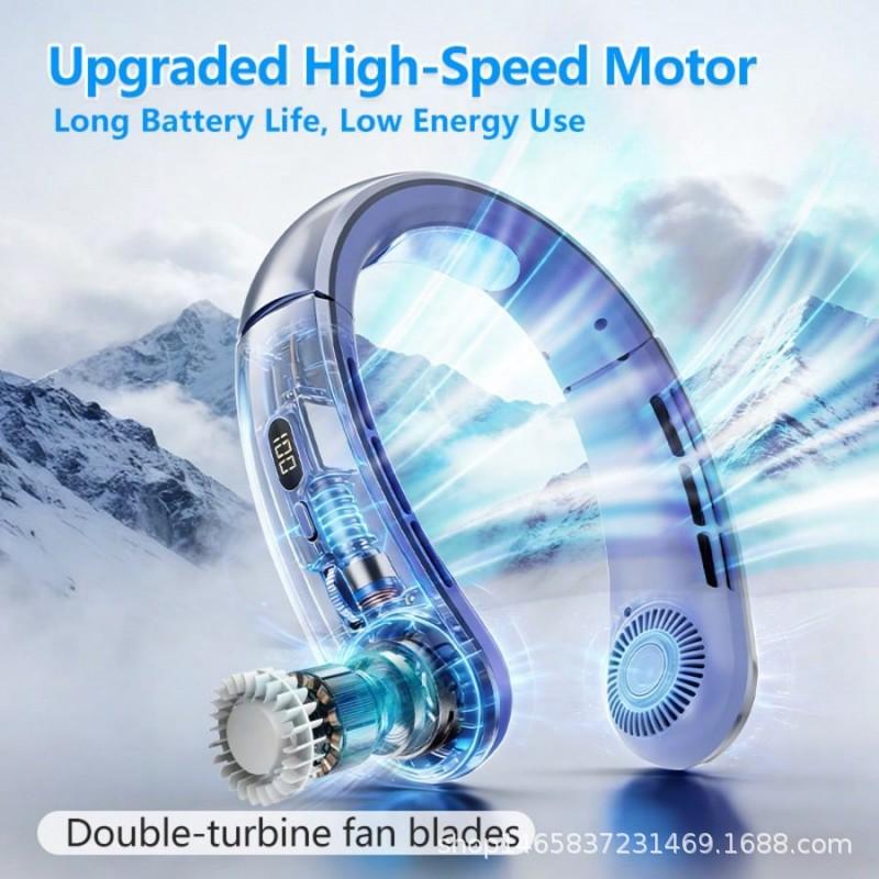 New model neck-hanging fan, USB rechargeable, hands-free, portable, silent, turbo neck fan, bladeless mini fan for outdoor use