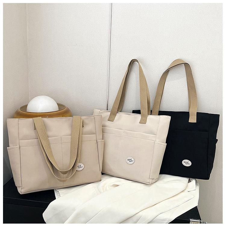 Original Design Japanese Zipper Commuter Thickened Canvas Tote Bag Casual Art Student Simple Shoulder Handbag