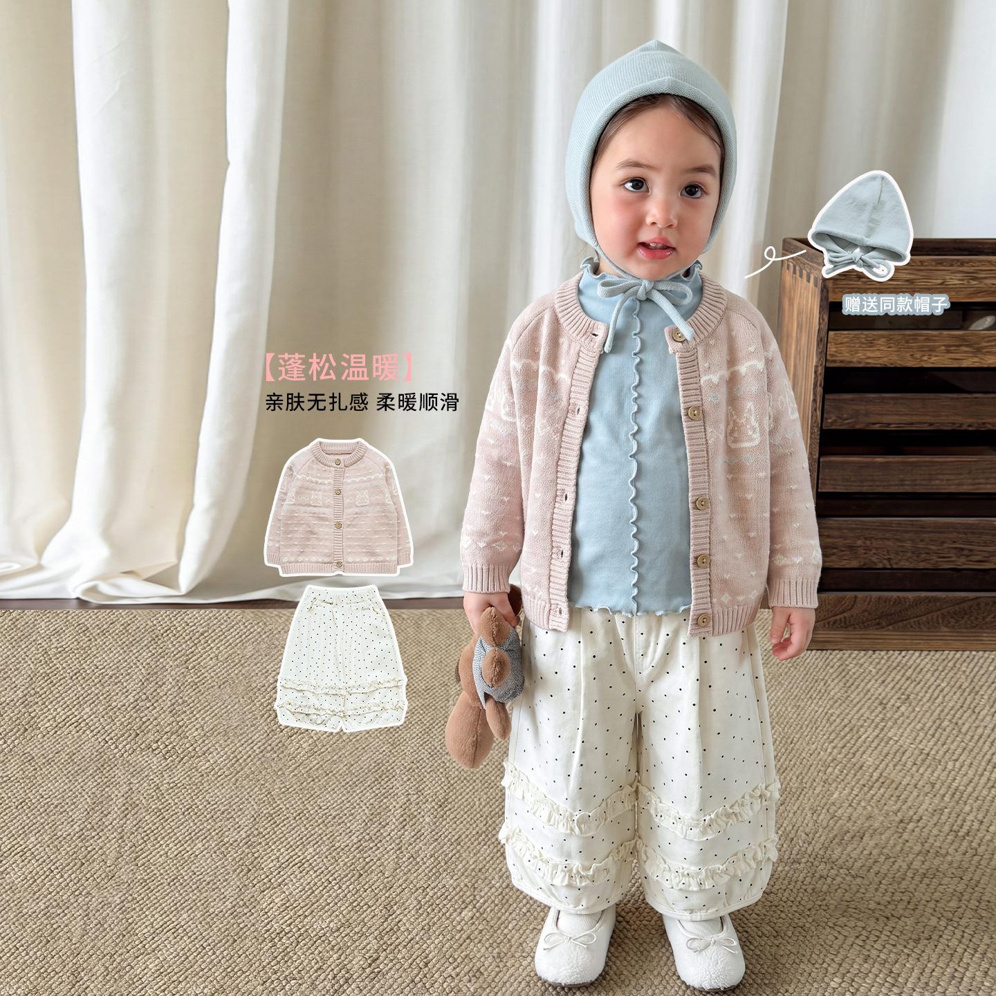 Zhe Li Children's Clothing Girls' Sweater Knitted Cardigan Autumn Casual Korean Style Children's Woolen Coat Baby Clothes