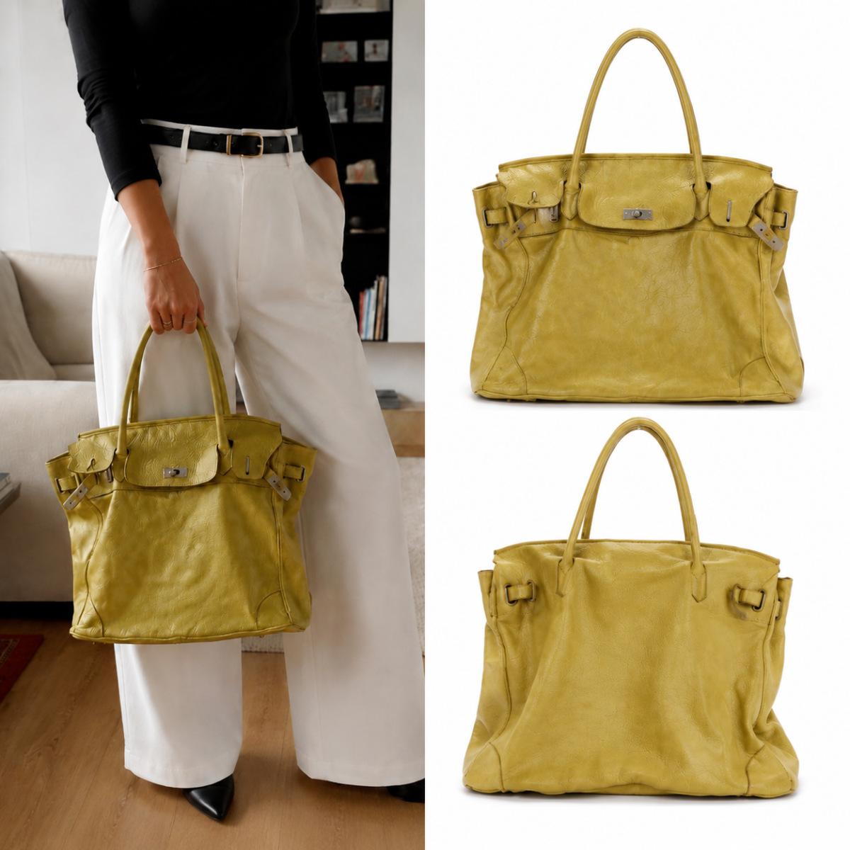 Vintage distressed cowhide large-capacity handbag, casual and relaxed tote bag, women's commuter shoulder bag