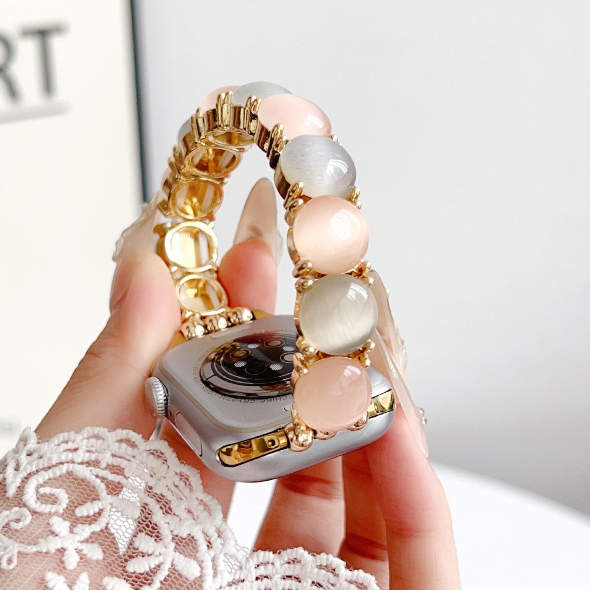 Suitable for Luxury Apple Apple Watch11 Cat's Eye Elastic Bracelet Strap iWatch Metal Strap