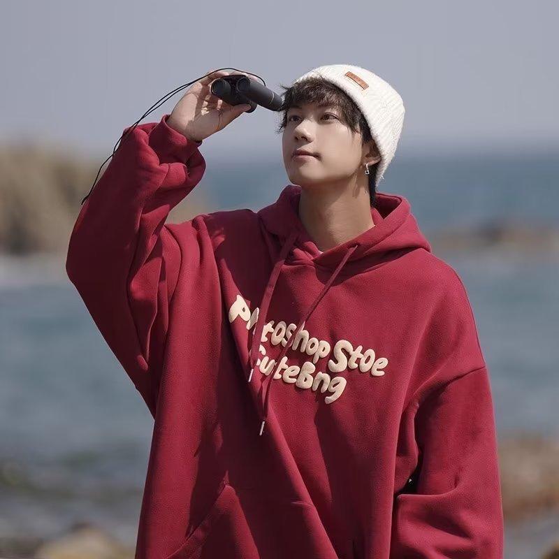 Autumn and Winter fleece-lined Hooded Sweatshirt Men's New Fashionable Brand Retro Loose Top Couple's Jacket Men's and Women's Fashionable