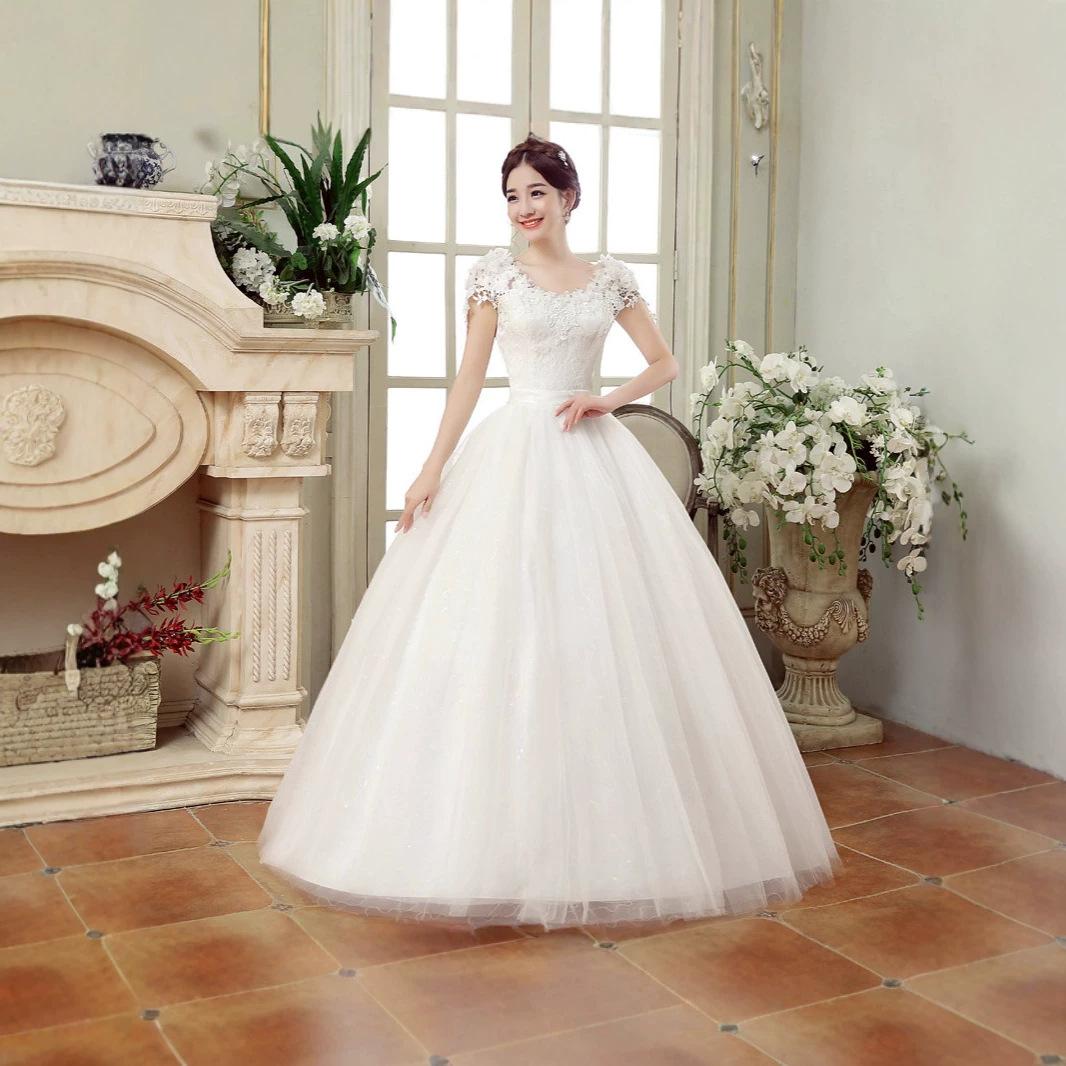2026 Spring New Plus Size Wedding Dress Slim Fit Floor-Length Lace Floral Off-Shoulder for Women