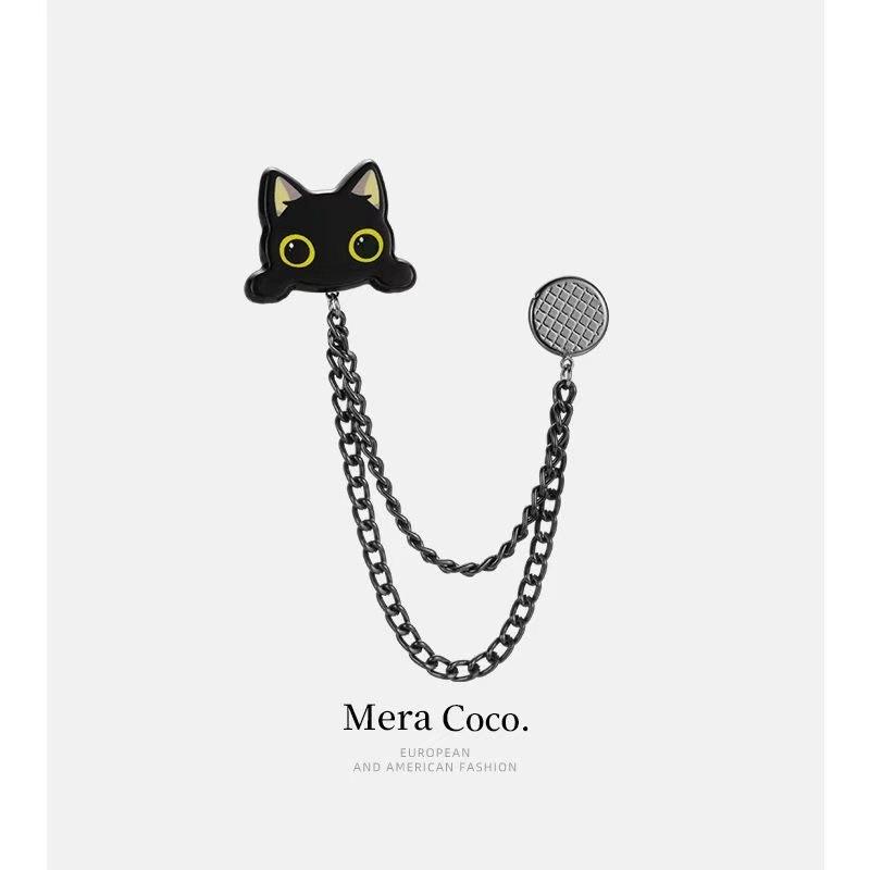 Cute Cat Brooch Chain Pin, Sweet and Cool Style Anti-Exposure Accessory for Securing Neckline and Cuffs