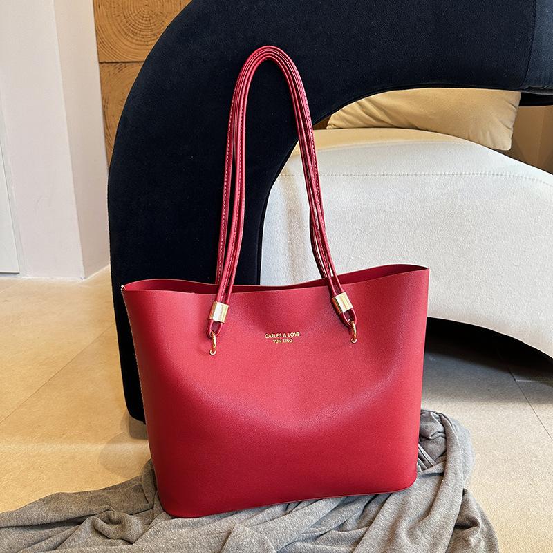 Cross-border solid color tote bag, large-capacity shoulder bag, concert bag, trendy textured women's bag, underarm bag, bridal bag