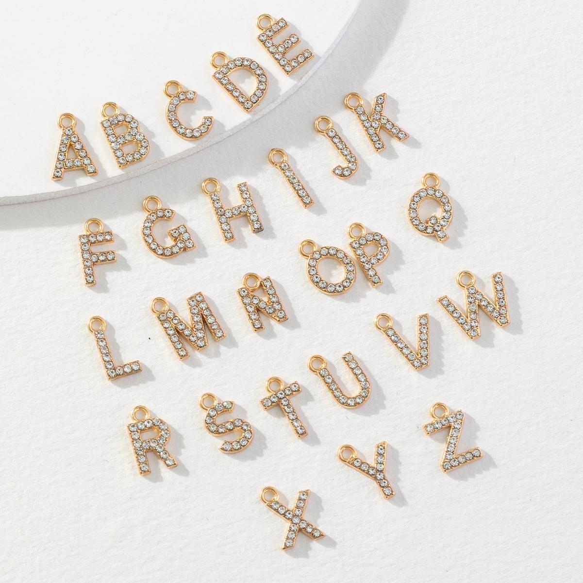 Jewelry Accessories Fashion Simple 26 Letter Pendant Crystal Diamond Flat Pendant Necklace Keychain Jewelry Accessories