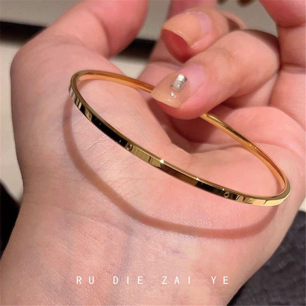 KUNING Non-fading! Ultra-fine plain titanium steel bracelet, versatile for daily wear, can be layered, with a high-end feel
