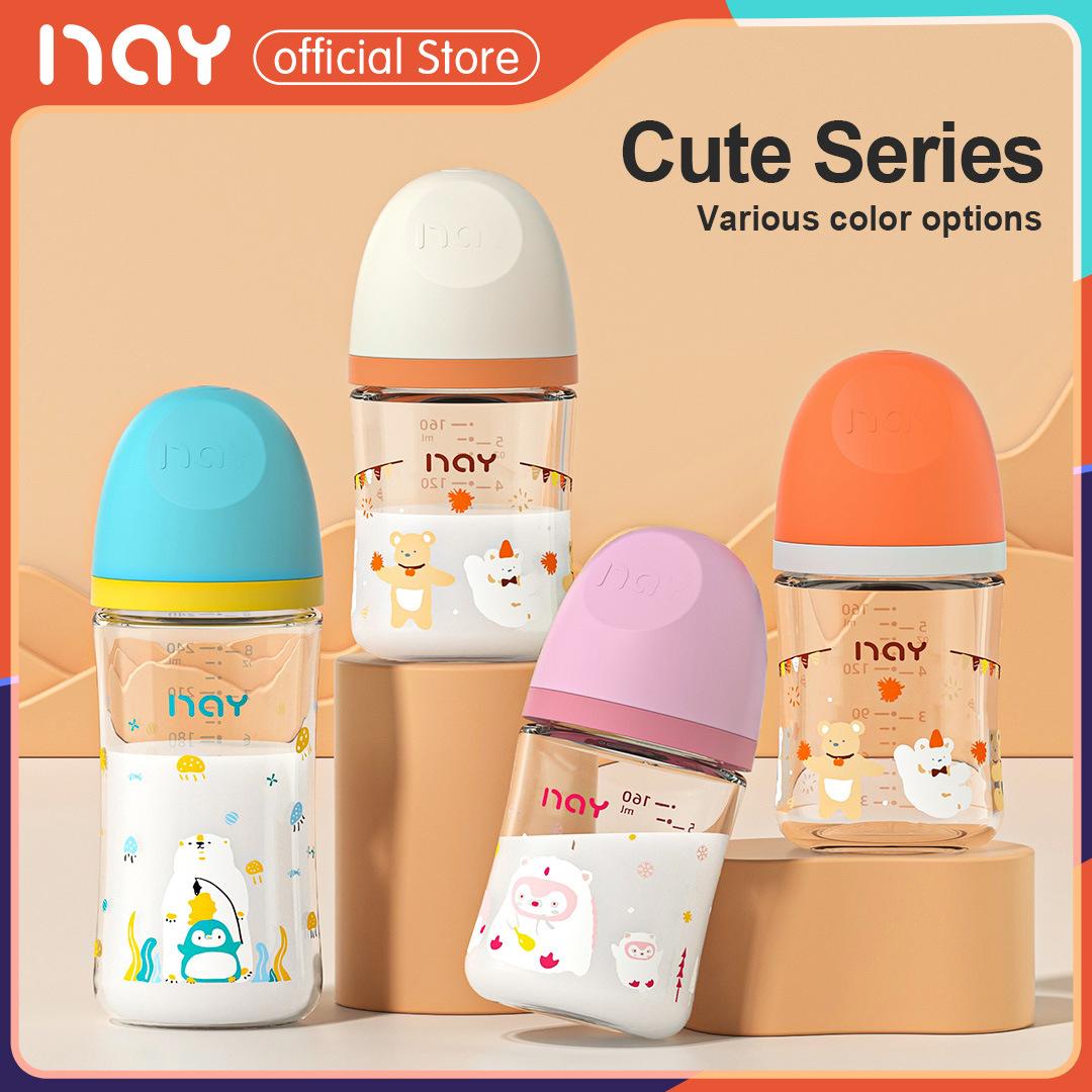 Cross-border Painted Cartoon Bottle Newborn Baby Bottle Anti-choking Flatulence High Borosilicate Glass Bottle for Amazon