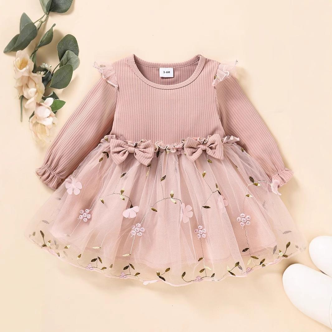 Spring and Autumn New European and American Style Children's Clothing, Mesh Baby Girl 2026 Model Long-Sleeve Dress, Children's Foreign Trade Trendy Dress