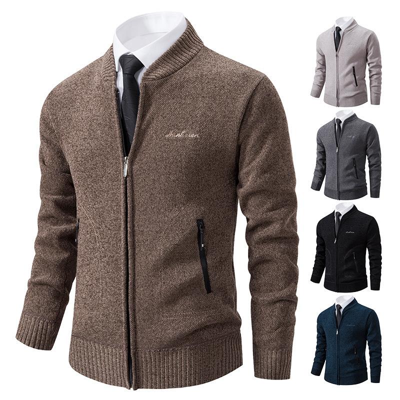 Foreign Trade 2026 Autumn and Winter New Men's Fashion Trendy Cardigan Jacket Men's Thickened Zip-Up Stand Collar Knitted Sweater