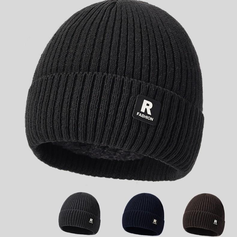 Winter Knitted Hat for Men with Fleece Lining, Warm Hat for Autumn and Winter, Windproof and Cold-Resistant, Suitable for Cycling, Mountaineering, and Skiing, Trendy Woolen Hat