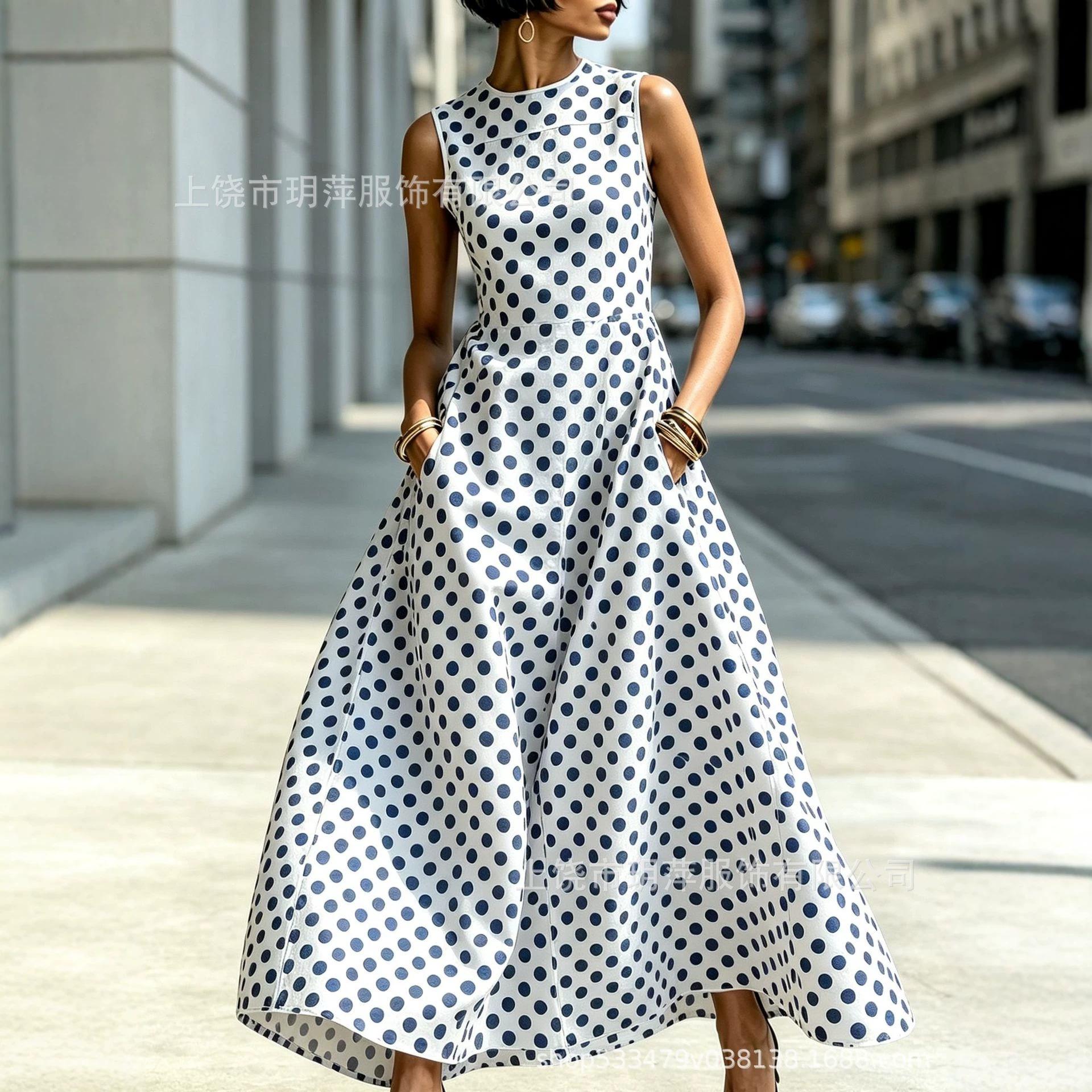 Cross-border women's clothing independent site Amazon best-selling commuter dress, sleeveless waist-cinching long dress, elegant formal dress
