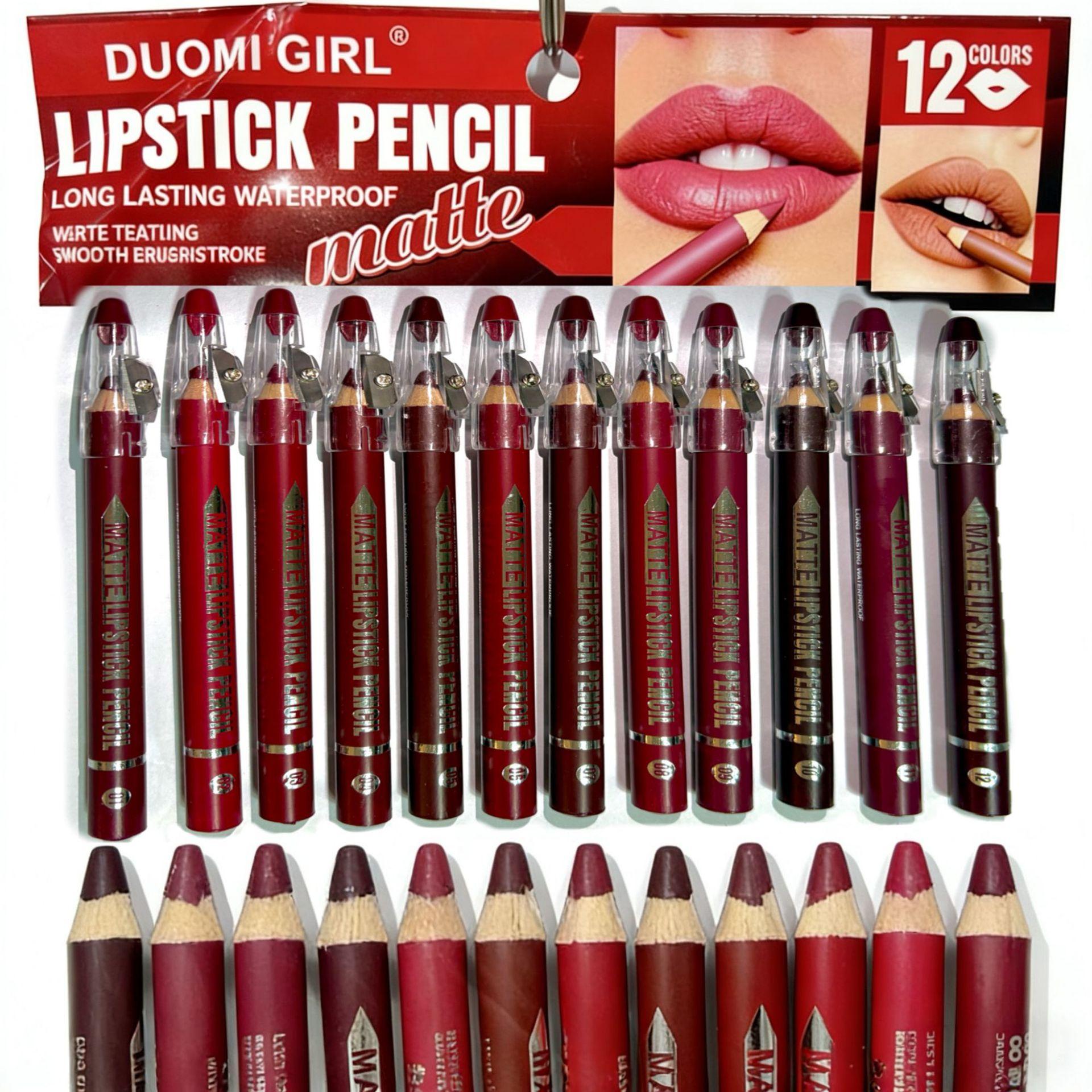 Duomigirl Matte Lip Liner, Long-Lasting and Easy to Apply, One-Stroke Outline, with a Sharpener, Waterproof and Sweat-Proof Lip Liner Lipstick