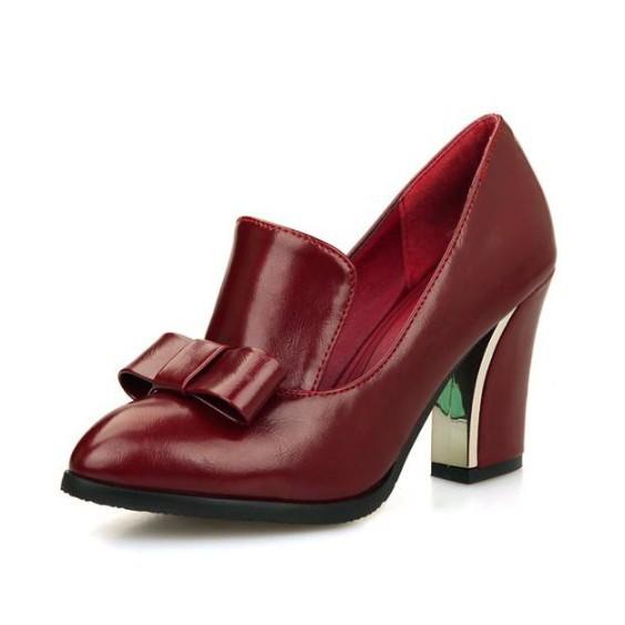 2025 New Spring & Fall Medium Heel Thick Heel Women's Shoes Flats Bow Large Size Pu Lace-Up Leather Shoes 31-48
