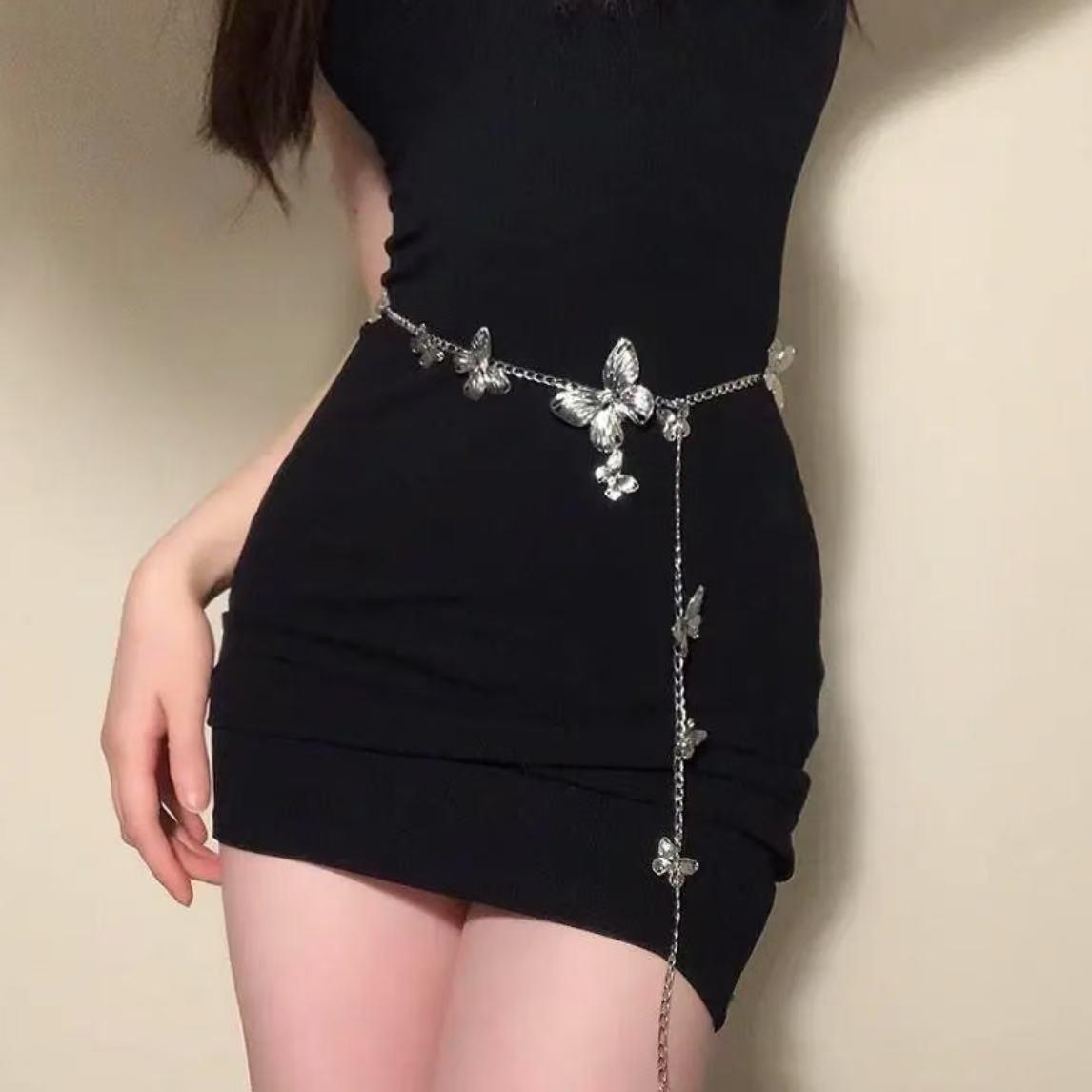 Sweet and Cool Sexy Style Large and Small Butterfly Waist Chain Metal Versatile Skirt Belt Niche Design Adjustable Accessories