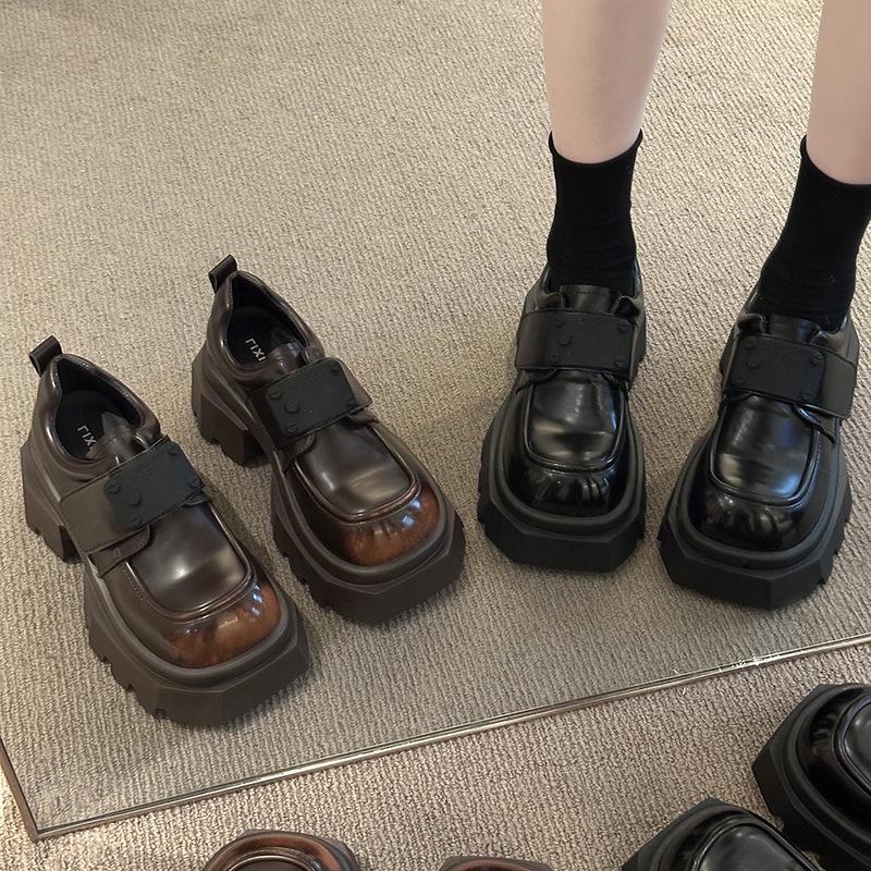 British Style Versatile Black Thick-Soled Height-Increasing Women's Leather Shoes 2025 New Spring and Autumn Mary Jane Loafers