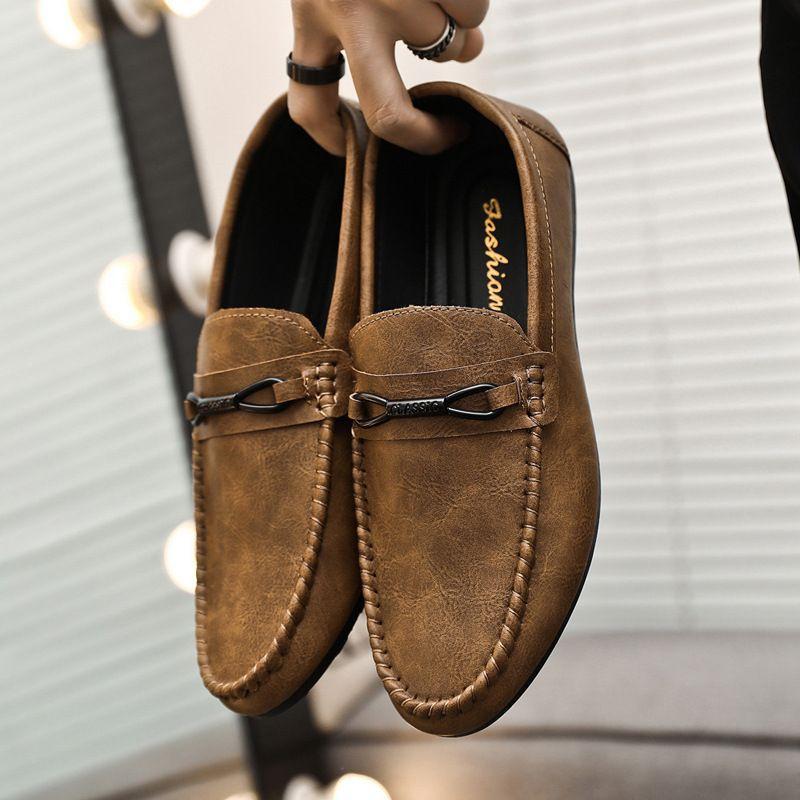 2024 New Summer Loafers for Men, Korean Style Slip-On Lazy Breathable Driving Men's Casual Leather Shoes, Men's Soft Soles