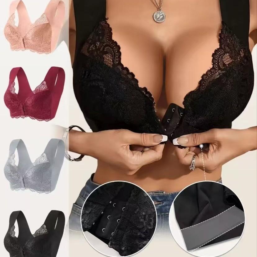 European Size Cross-Border Xiyin Popular Temu Large Size Push-Up Front Buckle Fixed Cup Lace Vest Bra Intimates