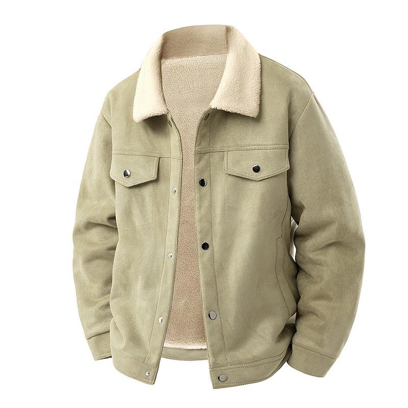2025 Fall/Winter New Men's Jacket American Retro Suede Top with Fleece Lining, Thickened Casual Workwear Jacket