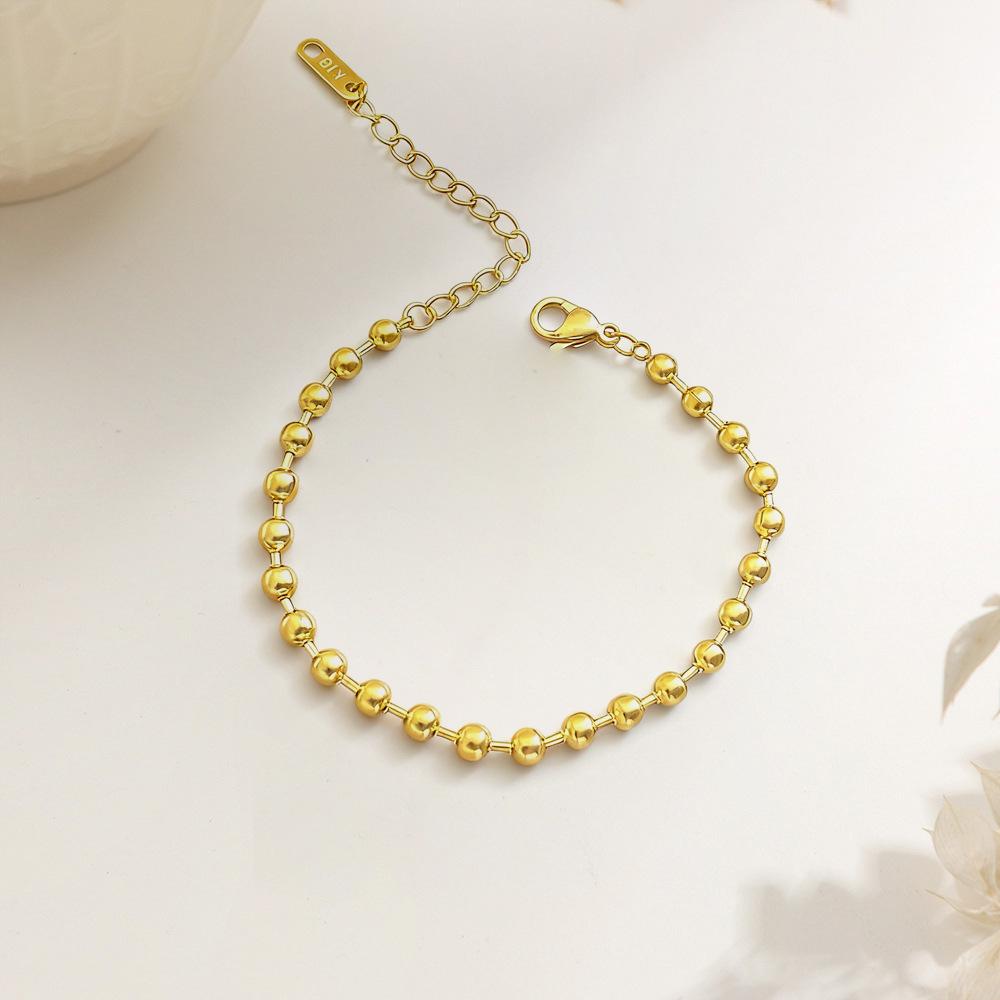 Titanium Steel Non-Fading Ins Trendy Circle 18K Round Beads High-End Niche Design Fashion Versatile Gold Bracelet