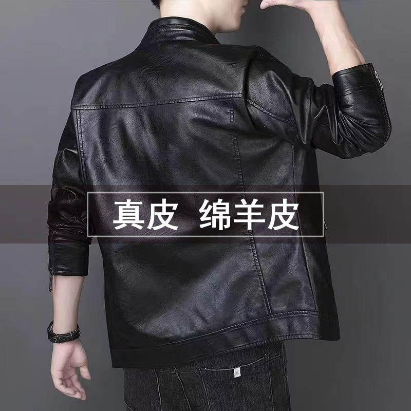 Haining Men's Leather Jacket 2025 New Autumn and Winter Stand Collar Sheepskin Men's Fleece-Lined Thickened Genuine Leather Coat