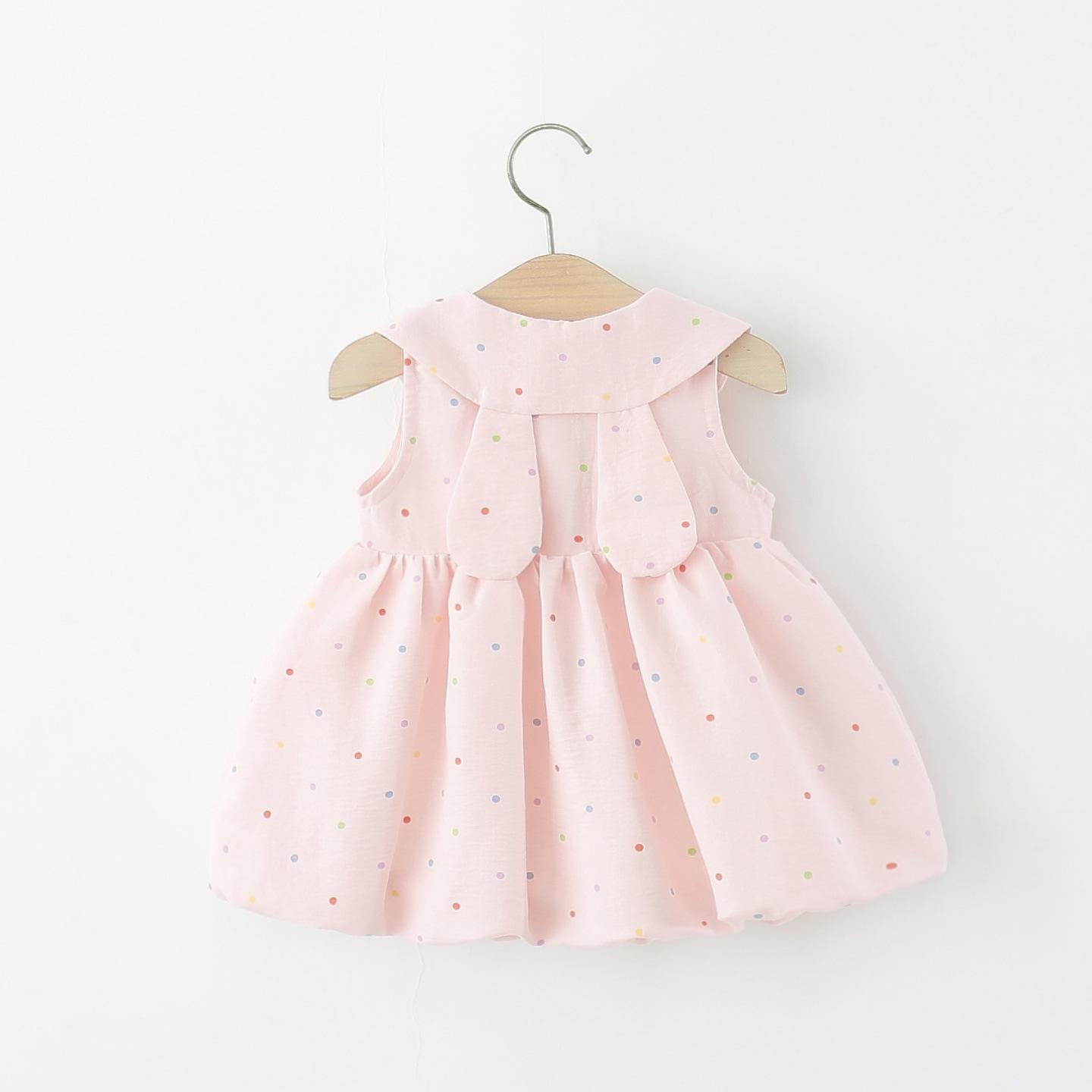 Children's clothing, girls' sleeveless dress, summer baby girl's sweet polka dot bunny ear bud princess dress