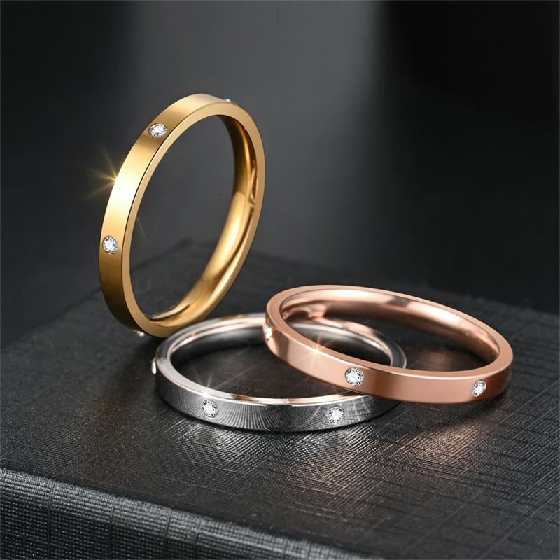 Popular Design 2.5mm Titanium Steel Diamond Ring Women INS Japan and South Korea Light Luxury Elegant Stainless Steel Couple Niche Diamond Ring