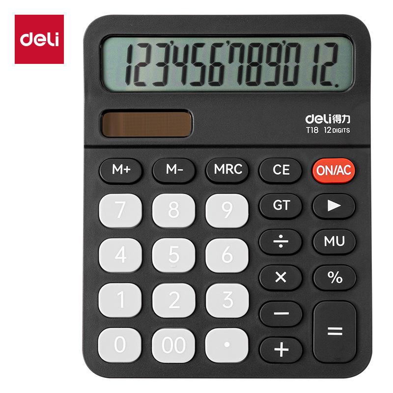Deli T18 Desktop Calculator 12-Digit Large Screen Solar-Powered Electronic Calculator for Office, Finance, and Students
