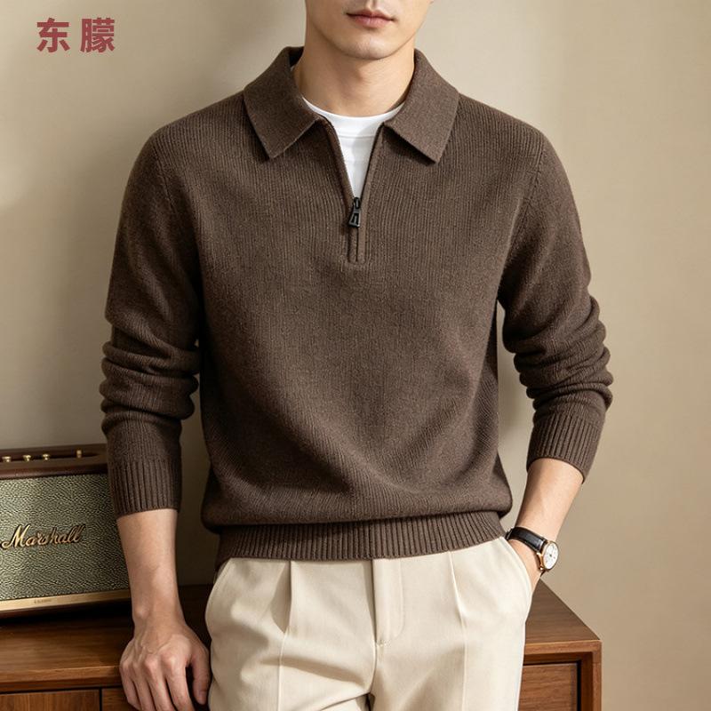 Old Money Style Half-Zip Lapel Sweater for Men 2027 Autumn New Business Casual Knit Men's Base Layer Shirt
