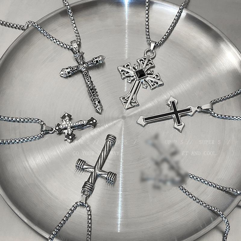 Long Titanium Steel Non-Fading Cross Necklace Ins Hip-Hop Men's Trendy Sweater Chain Niche Design Sweatshirt Chain for Women