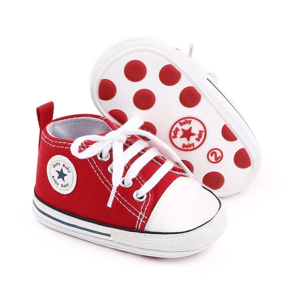 Baby Toddler Shoes, Six-Color Rubber-Soled Canvas Shoes, Mid-Top Lace-Up Parent-Child Shoes, Casual Cloth Shoes, Baby Shoes, Non-Slip and Lightweight