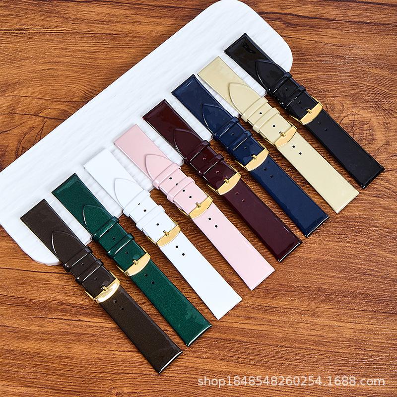 New high-end glossy top-grain leather watch strap suitable for 8MM and 12MM soft pin buckles, unisex, cross-border wholesale