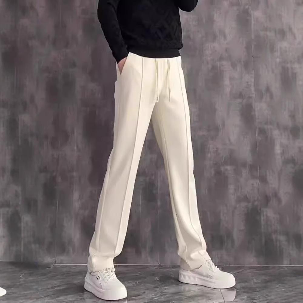 Men's Slim Straight-Leg Pants Spring and Autumn Simple Solid Color Casual Pants Versatile Stretchy Light Luxury Sweatpants