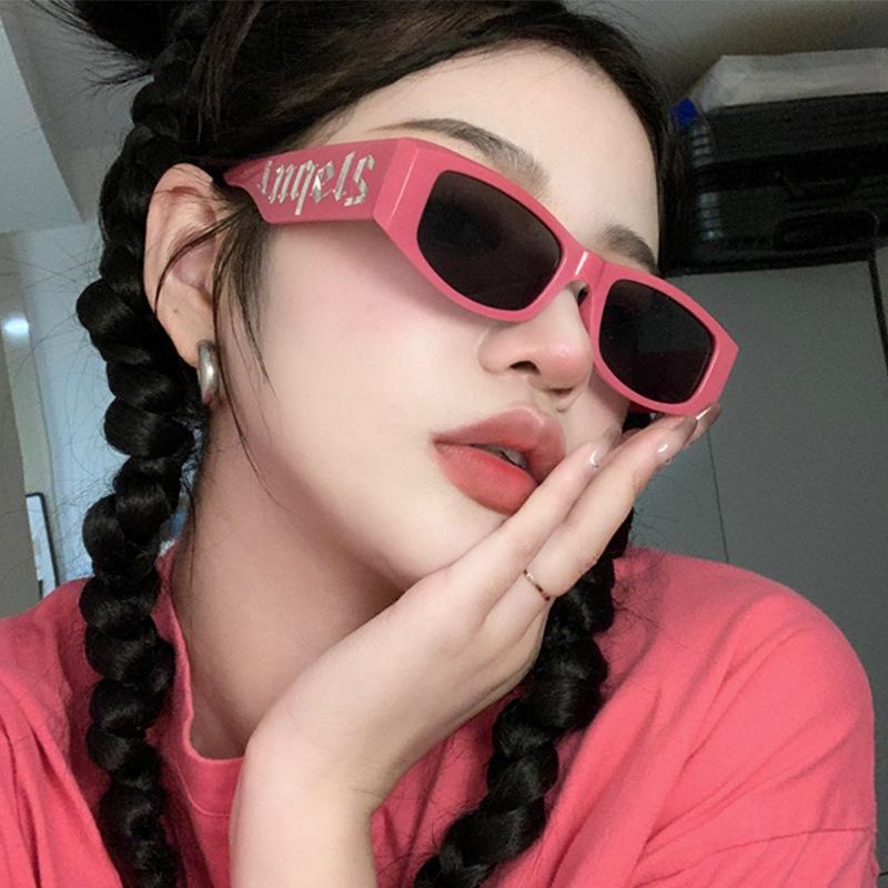 New Pink Small Frame Sunglasses for Women, High-End European and American Cross-Border Letter Sunglasses for Men, Square Frame Personalized Retro Glasses