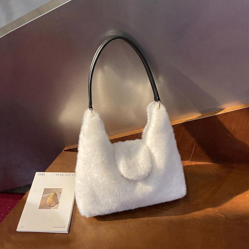 Large-Capacity Plush Bag for Women 2026 Autumn and Winter New Style Simple Crossbody Tote Bag Hand-Held Shoulder Bag Wholesale