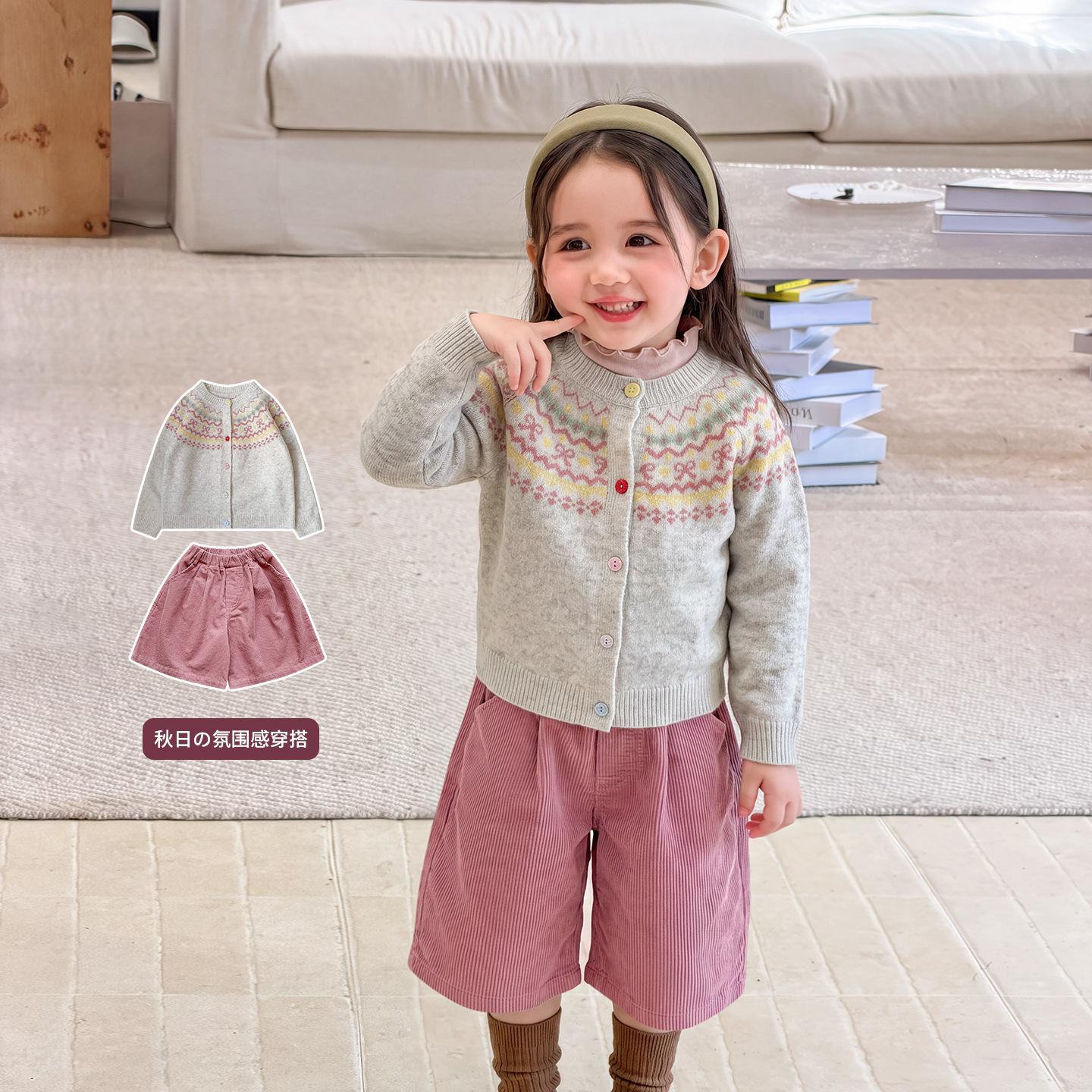 Suzhili children's clothing, girls' knitted cardigan, autumn casual Fair Isle sweater, outerwear, top, baby girl's clothes