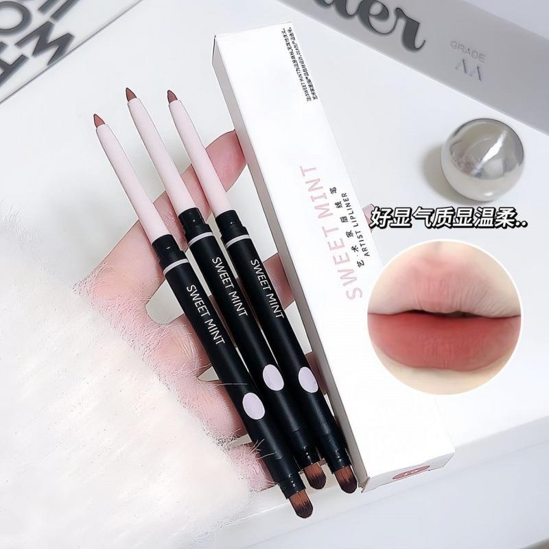 sweet mint artist lip liner double-ended with lip brush outlines a three-dimensional, full lip shape with a matte finish lipstick pen