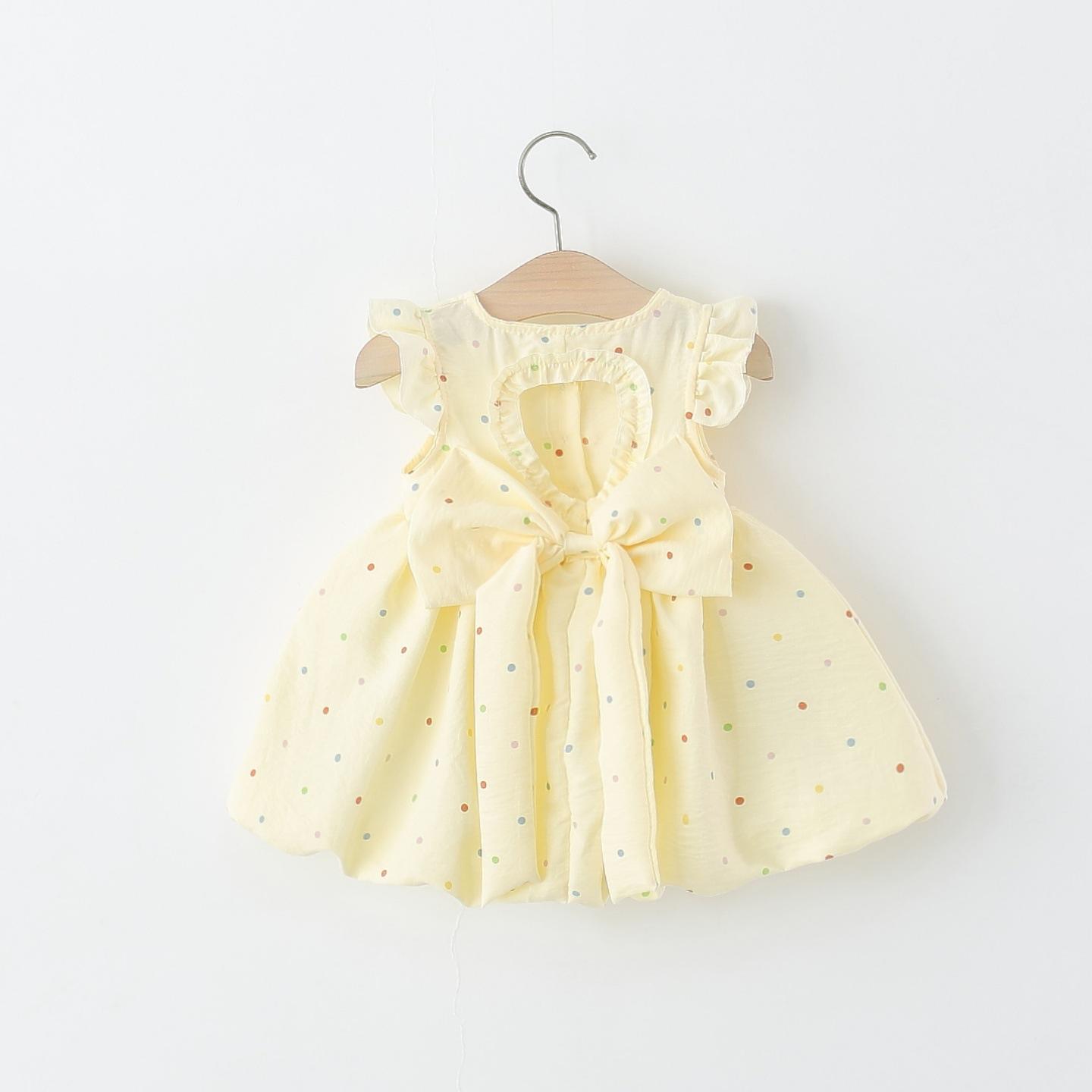 Children's clothing, girls' dress, summer infant baby girl's polka dot bow backless cotton bud princess dress