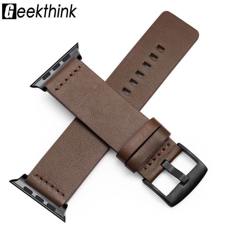 For Apple Apple Watch Ultra 9876 Stainless Steel Pin Buckle Genuine Leather Strap